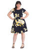 Navy and Yellow Floral Fit-And-Flare Dress