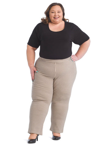 Beige Checkered Crop Pull-On Pants