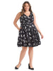 Cat Print Black Fit-And-Flare Dress