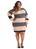 Charcoal And Blush Striped Sweater Dress