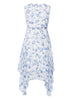 Blue And White Floral Chiffon Midi Dress