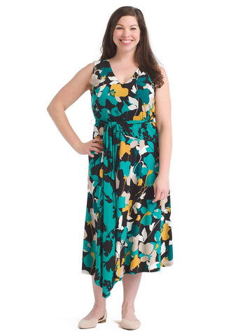 Sleeveless Mixed-Print Knit Midi Dress