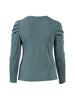 Pleated Puff Shoulder Teal Top
