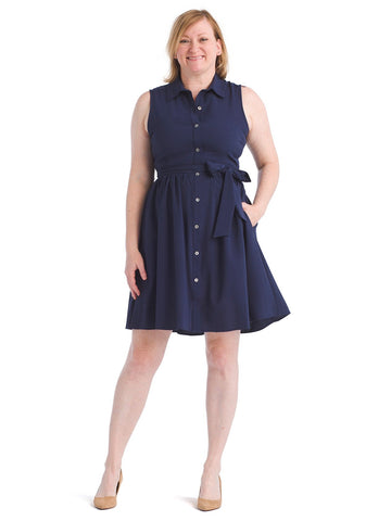 Sleeveless Button Front Navy Dress