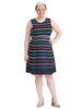 Sleeveless Multi Stripe Navy Fit-And-Flare Dress
