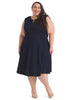 Textured Navy Hardware Fit-And-Flare Dress
