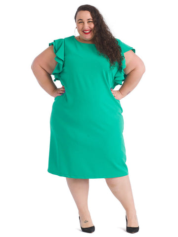 Kelly Green Ruffle Sleeve Shift Dress