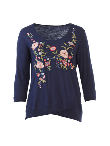 Embroidered Crossover Hem Brie Top