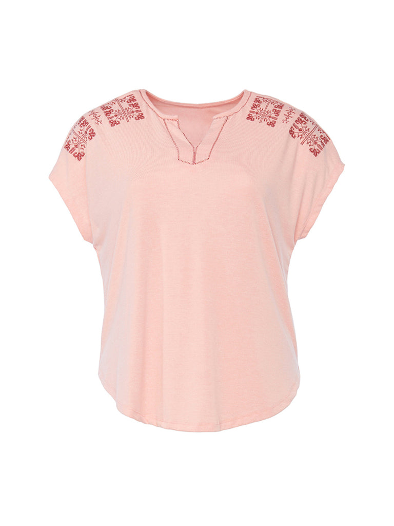 Embroidered Pink Knit Top