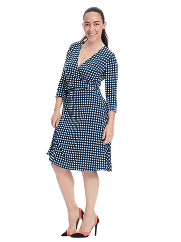 Perfect Wrap Dress In Gingham Marine