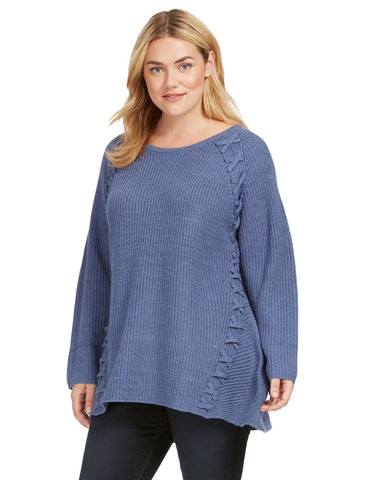 Pullover Sweater With X Stitching Detail In Blue Jean