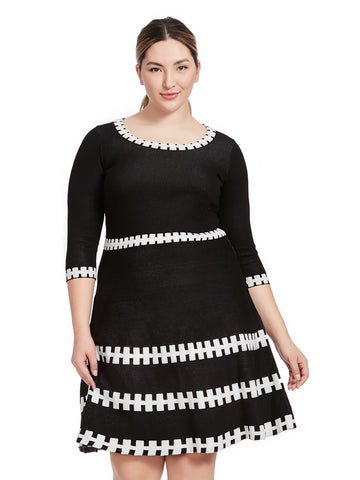 Printed Sweater Dress In Black and Ivory