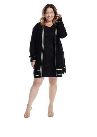 Long Sleeve Button Front Black Cardigan