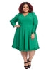 Ruffle Trim Green Crepe Fit And Flare Dress