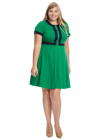 Contrast Trim Green Dress