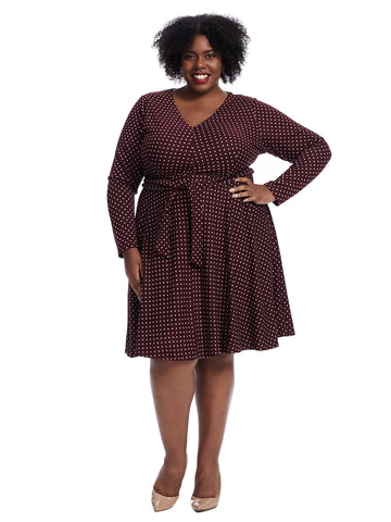 Wine Square Print Fit And Flare Dress