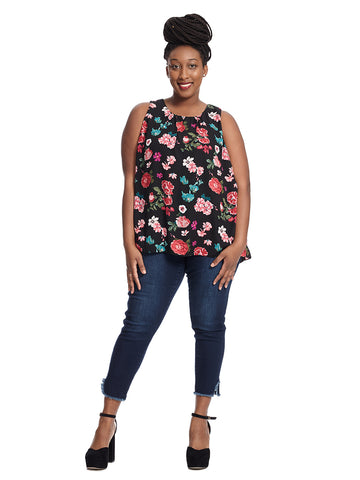 Floral Sleeveless Top With Small Keyhole Back
