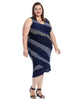 Sleeveless Ruched Dress In Blue And Black Print