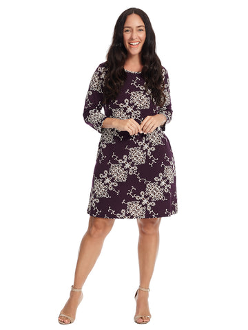 Eggplant And Ivory Floral Dress