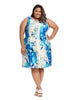Floral Fit & Flare Dress In Mixed Blues