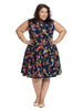 Cutout Navy Floral Fit And Flare Dress