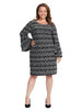 Long Sleeve Dress With Scallop Pattern In Black And Grey