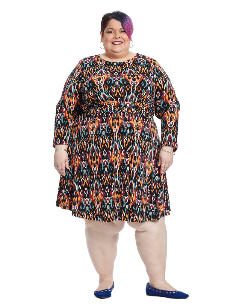 Long Sleeve Dress In Multi Abstract Print