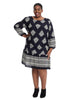 Printed Long Sleeve Shift Dress In Navy