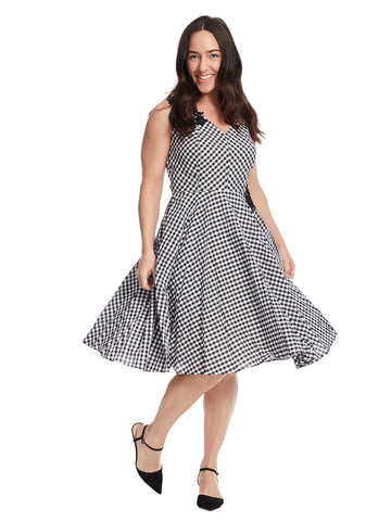 Lace Applique Gingham Fit And Flare Dress