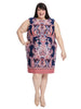 Sleeveless Printed Dress In Navy And Coral