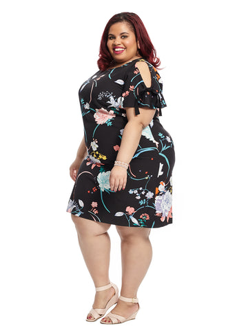 Tie Sleeve Floral Shift Dress