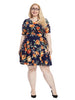 Faux Wrap Dress In Navy Floral Print