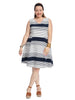 V-Neck Navy And White Stripe Fit And Flare Dress