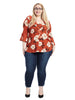 Bell Sleeve Ruffled V-Neck Top In Rust Floral Print