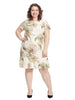 Ivory and Olive Floral Print Flounce Shift Dress