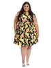 Short Sleeve Citrus Print Fit And Flare Dress