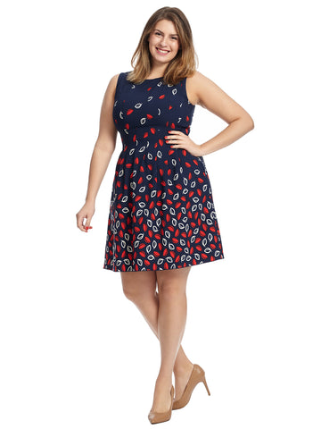Leaf Print Seamed Fit And Flare Dress
