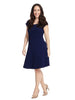 Cap Sleeve Fit And Flare Dress In Navy