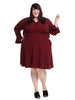 V-Neck Wrap Dress With Sleeve Detail In Burgundy