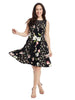 Crepe Floral Dress With Lace Neck