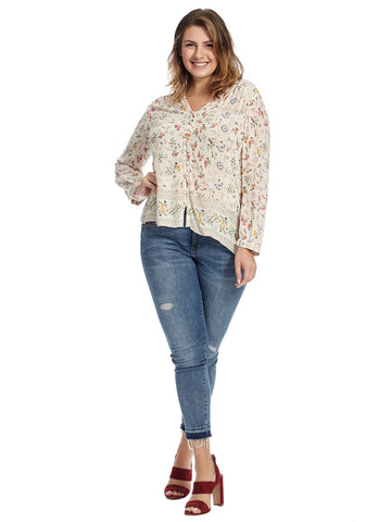 Button Up Ivory Floral Print Top