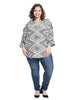 Notched Tunic In White And Blue Chevron Print