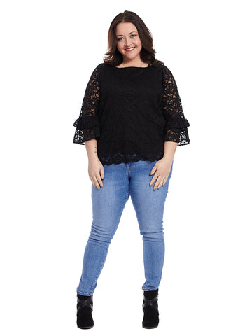 Scalloped Lace Top In Black