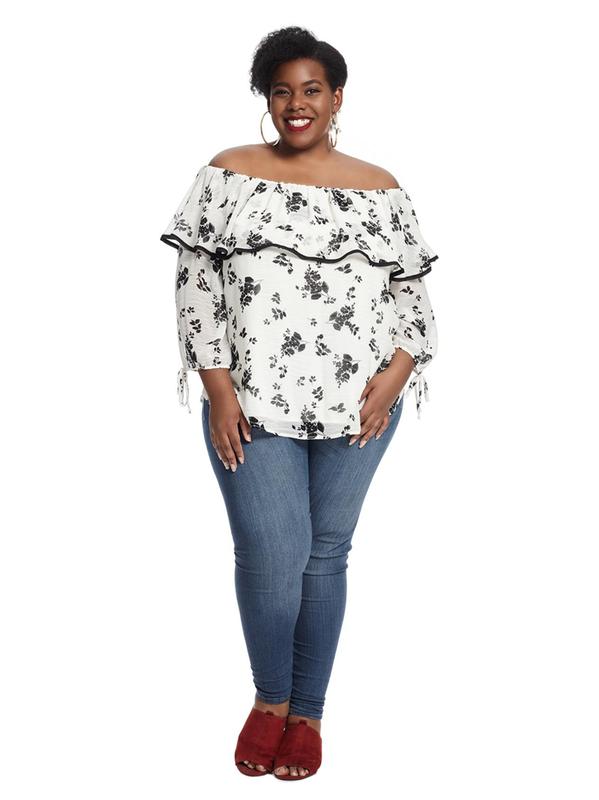 Tie Sleeve Off The Shoulder White Floral Print Top