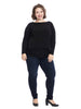Crew Neck Top With Lace Bottom Trim In Black