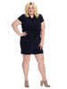 Wrap Style Cap Sleeve Sheath Dress With Ruched Waist In Navy