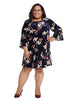 Velvet Shift Dress With Tie Sleeves In Navy Floral Print