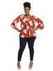 Bell Sleeve Ruffled V-Neck Top In Rust Floral Print