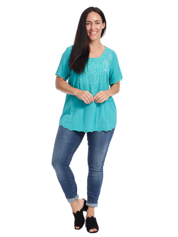 Embroidered Turquoise Top