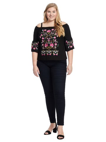 Off the Shoulder Floral Embroidery Top